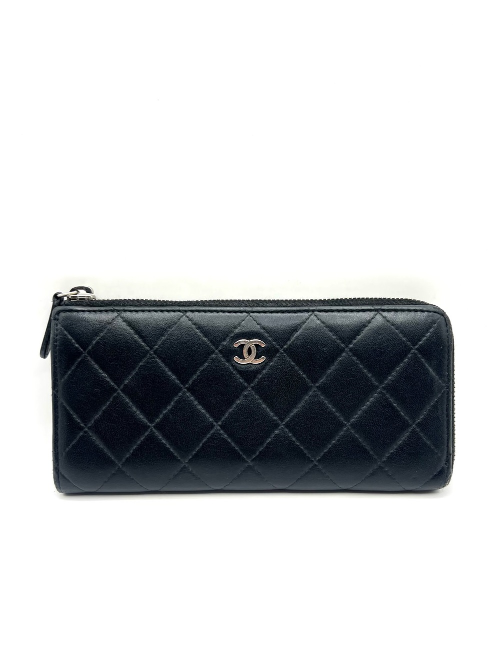 Authentic CC Chanel Black Matelasse Quilted Leather Zip-Around Long Wallet